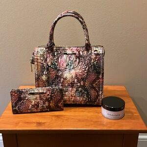 Brahmin Multicolor Croc-Embossed Satchel with Matching Wallet